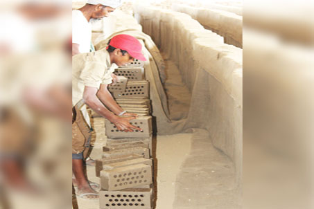 Workers at Panesar B.K.O. while arranging Bricks